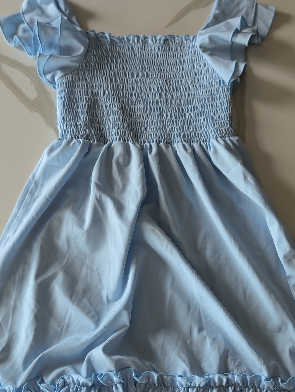 SHEIN Light Blue Smocked Ruffle Sleeve Dress